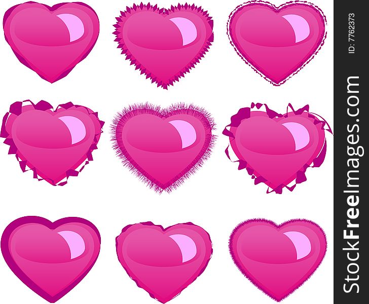 Hearts set, pink, isolated on white, eps 8 format