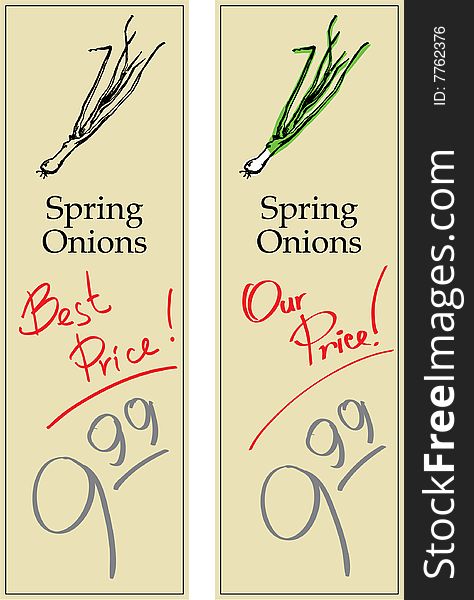 Spring Onions - Two Price Tags with Vintage Effect