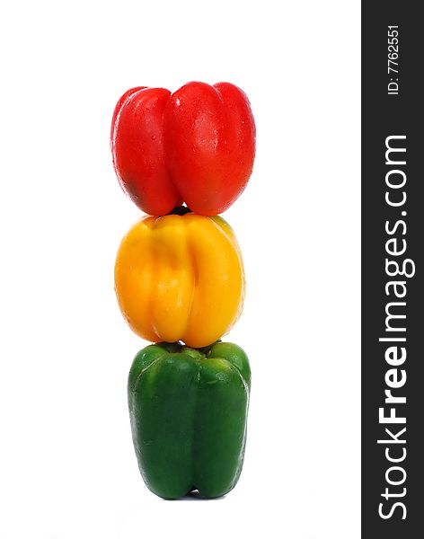 Three capsicums showing a traffic light configoration