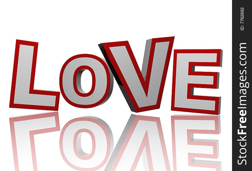 3d colour letters in red and grey, text - Love, isolated with reflection. 3d colour letters in red and grey, text - Love, isolated with reflection