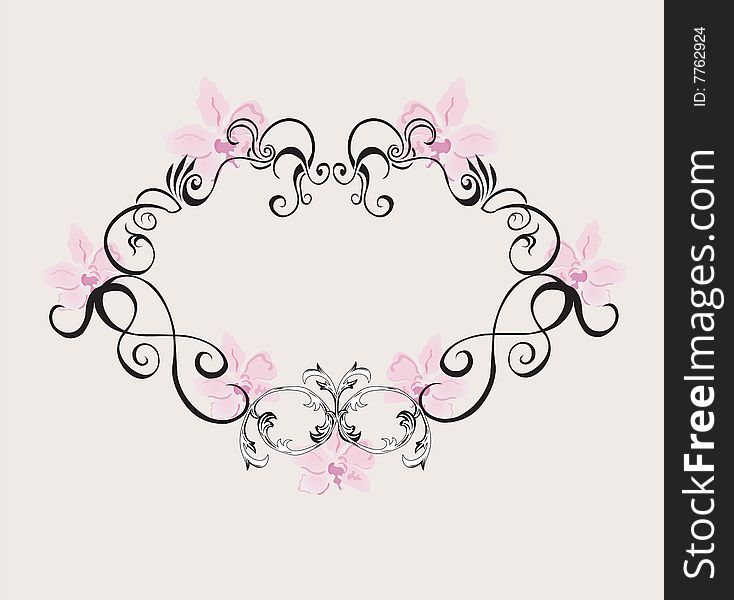 Illustration of a retro frame with orchids. Illustration of a retro frame with orchids
