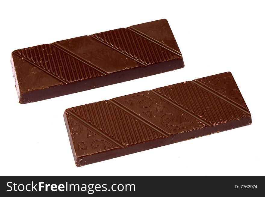 Two bar of chocolate on a white background it is isolated