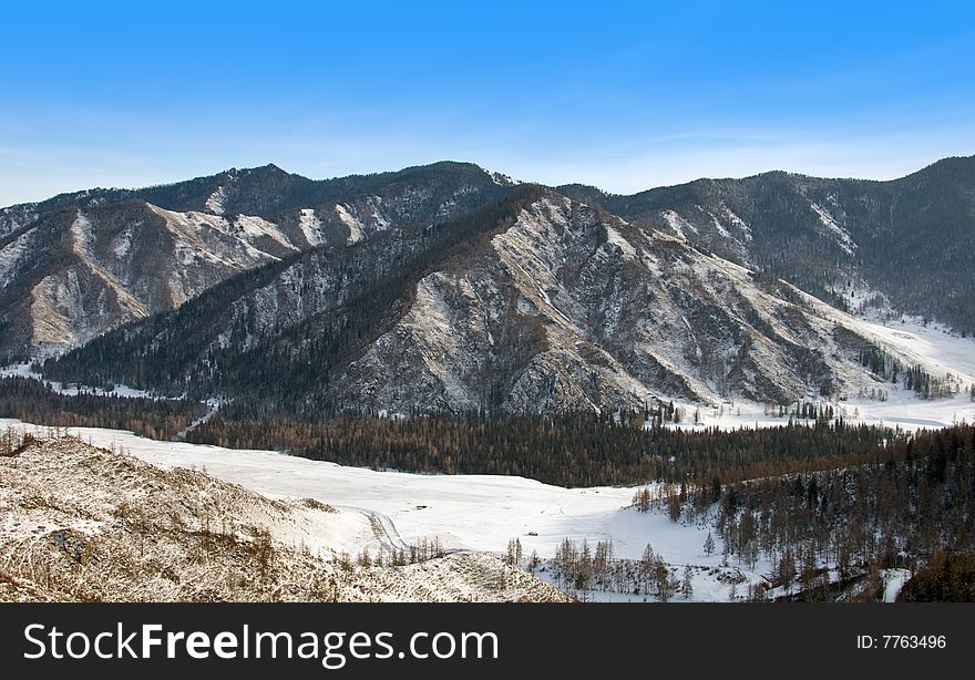 Peak Of Mountain. Winter In Altay.