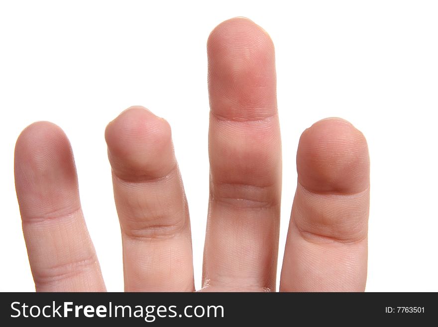 The male fingers , close up,  over white background