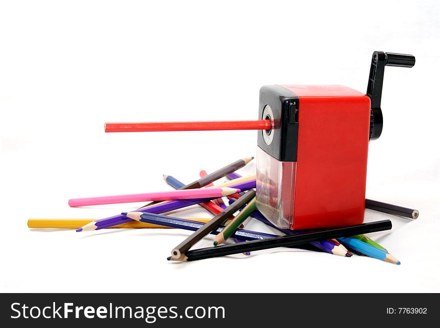 Mechanical sharpener and pencils, office, coloured