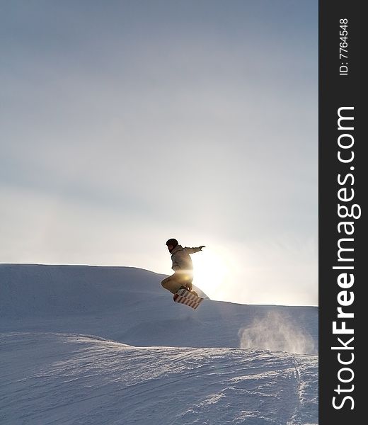 Snowboarder S Jump At The Sunset