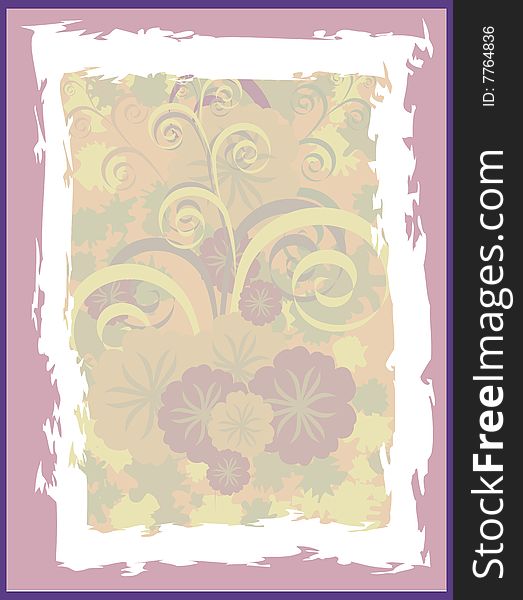 Floral background with spirals and flowers in violet and pink tints. Floral background with spirals and flowers in violet and pink tints