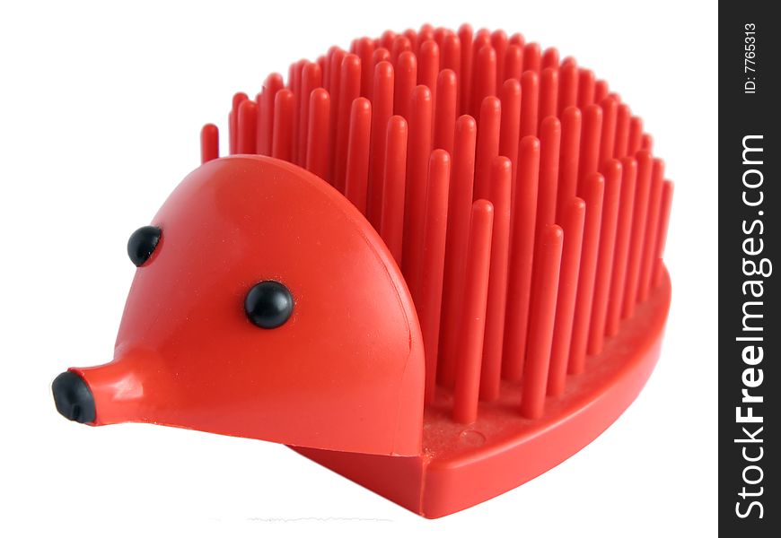 Red hedgehog Pencil Holder on white background isolated. Red hedgehog Pencil Holder on white background isolated