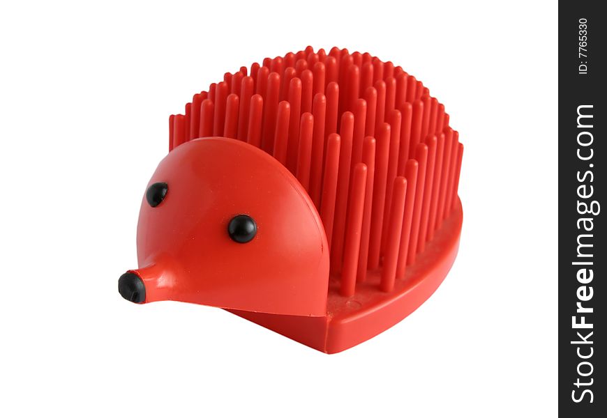 Red hedgehog Pencil Holder on white background isolated. Red hedgehog Pencil Holder on white background isolated