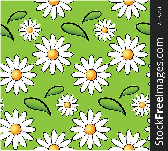 Seamless daisy pattern on green background