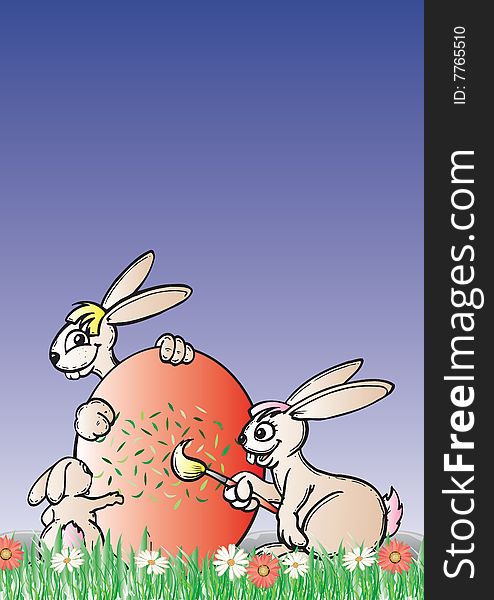 Easter Rabbit painting eggs