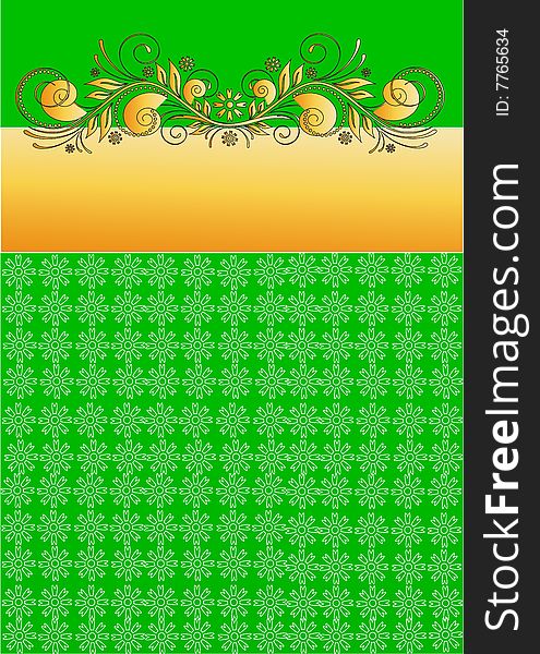 Green floral backdrop with ornament. Green floral backdrop with ornament