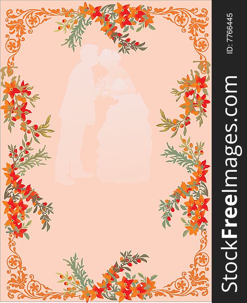 Illustration with wedding couple silhouette in frame. Illustration with wedding couple silhouette in frame