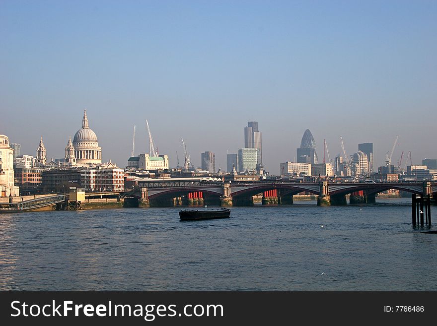 Looking east along River Thames, to St Pauls, London. Looking east along River Thames, to St Pauls, London