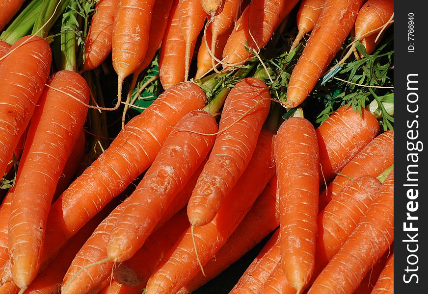 Close-up of raw carrots on market stall