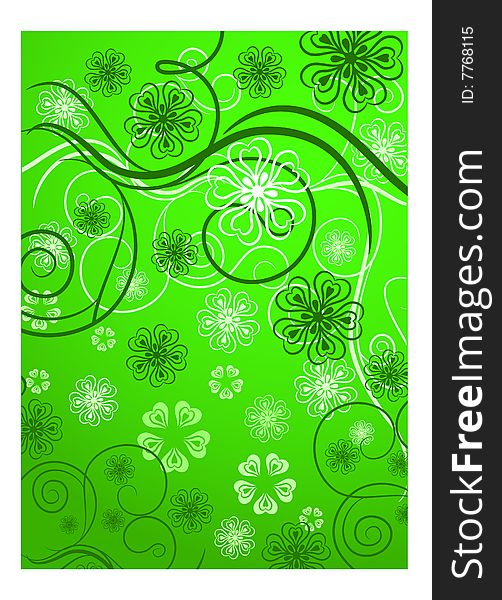 Beautiful pattern with bound lines and flowers in green, illustration