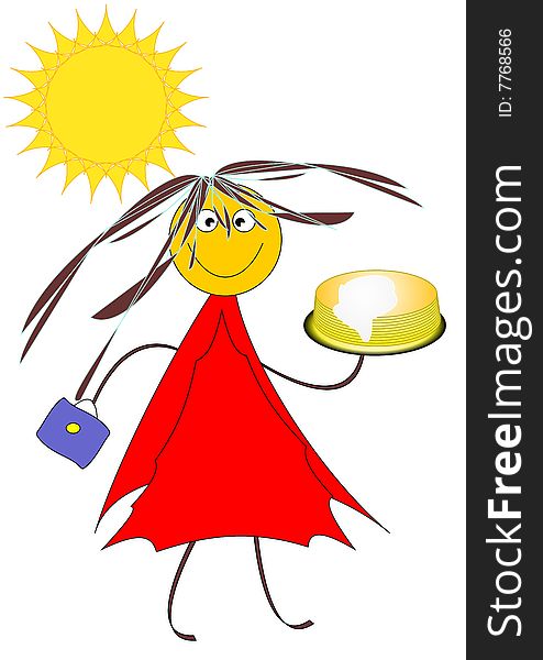 Pancake week, Shrovetide - greeting of spring beginning. Pancake is symbol of sun. Cartoon image. Pancake week, Shrovetide - greeting of spring beginning. Pancake is symbol of sun. Cartoon image.