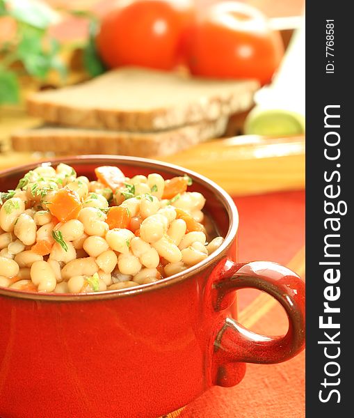 vegetable meal of beans and carrots, closeup