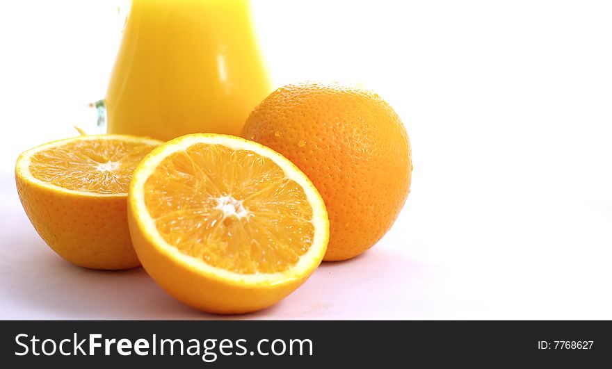 Fresh oranges and orange juice over white background. Fresh oranges and orange juice over white background