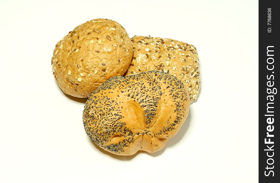 Bread rolls with sunflower seeds isolated on whit