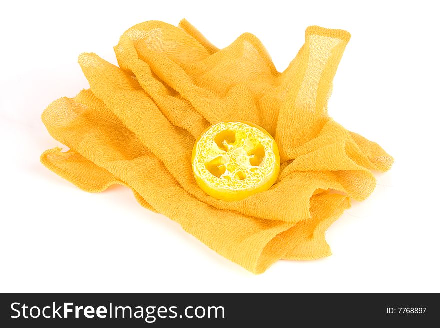 Yellow sponge ang soap isolated on white background. Yellow sponge ang soap isolated on white background