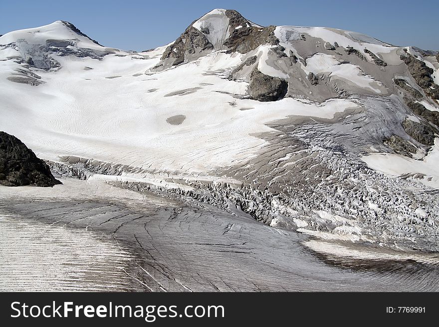 Mountain glacier. Caucasus Mountains. Digoriya