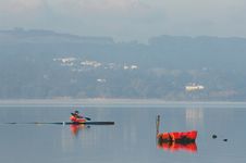 Sillouette Of Man Kayaking Royalty Free Stock Images