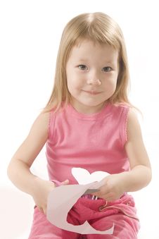 Pretty Small Girl Is Cutting Paper Heart Shape Stock Photography Pretty Small Girl Is Cutting Paper Heart Shape Stock Photography