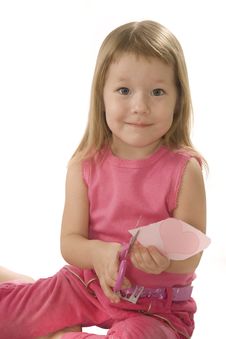 Pretty Small Girl Is Cutting Paper Heart Shape Stock Photography Pretty Small Girl Is Cutting Paper Heart Shape Stock Photography