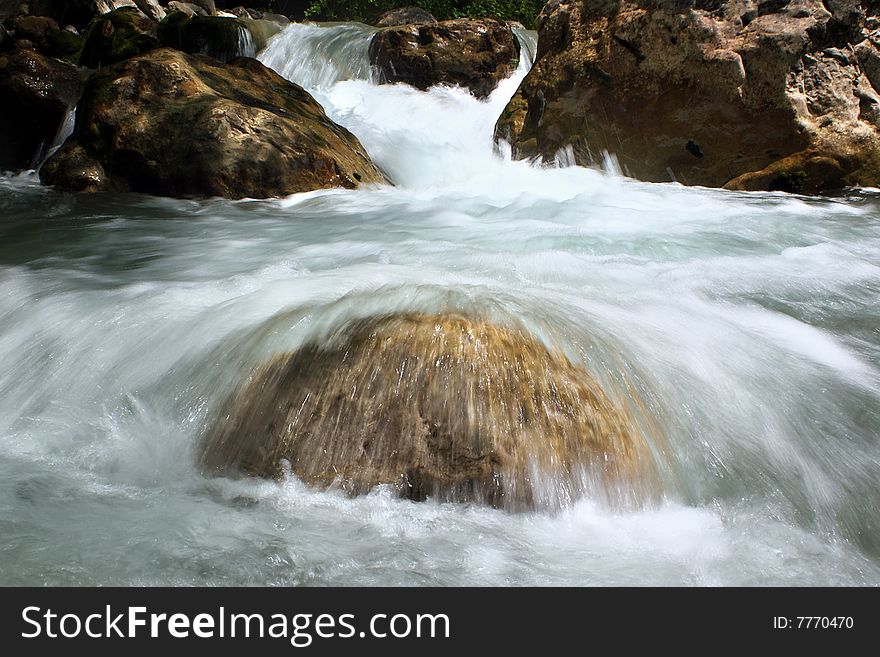 Mountain river rapids on rocks, Abkhazia