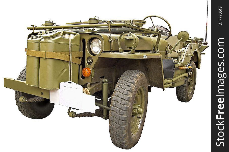 The antiquarian military car isolated over white with clipping path. The antiquarian military car isolated over white with clipping path.