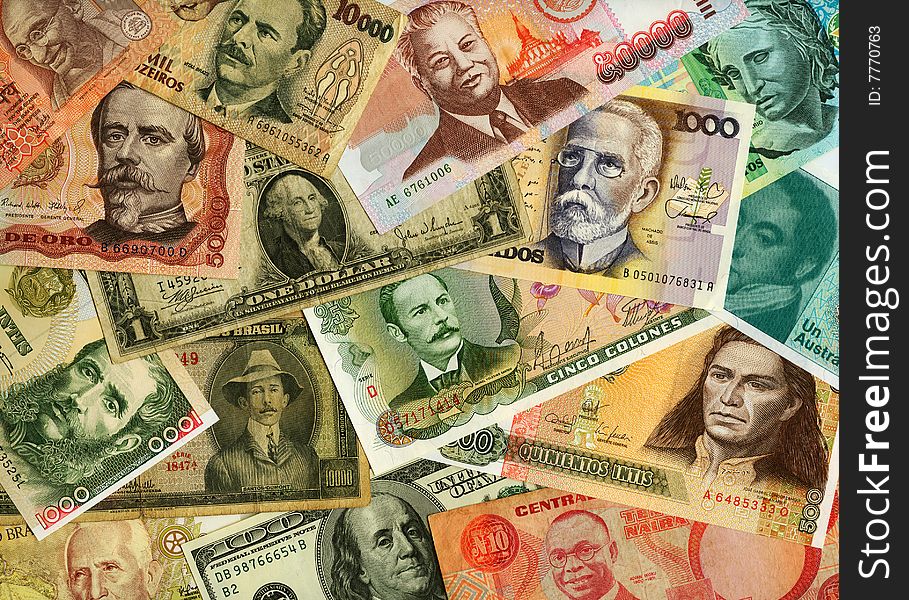 International paper currencies close-up, background. International paper currencies close-up, background.