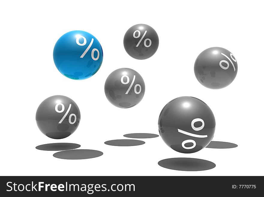 Isolated spheres with percent symbol - 3d render