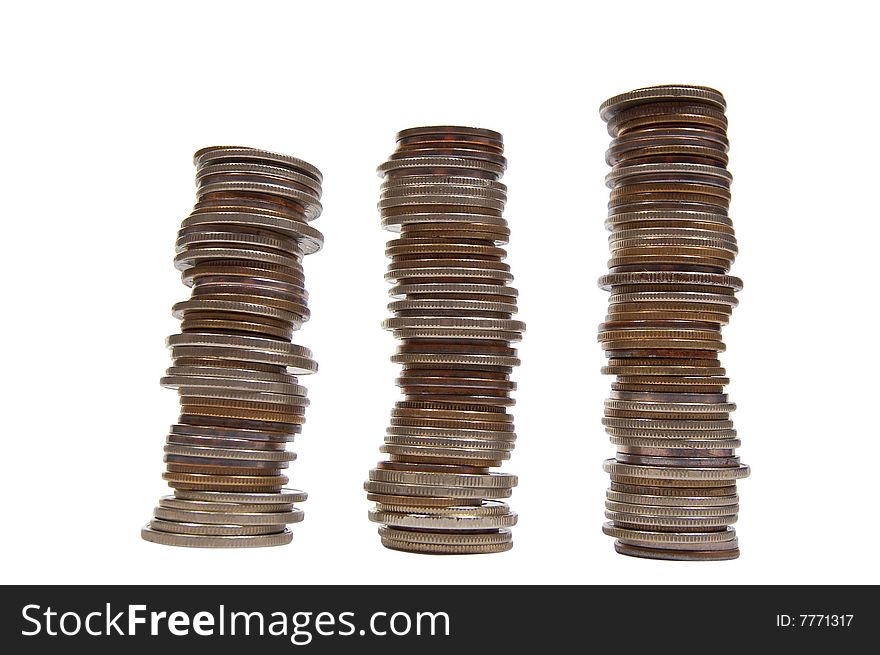 Coins stacks isolated on a white. Coins stacks isolated on a white