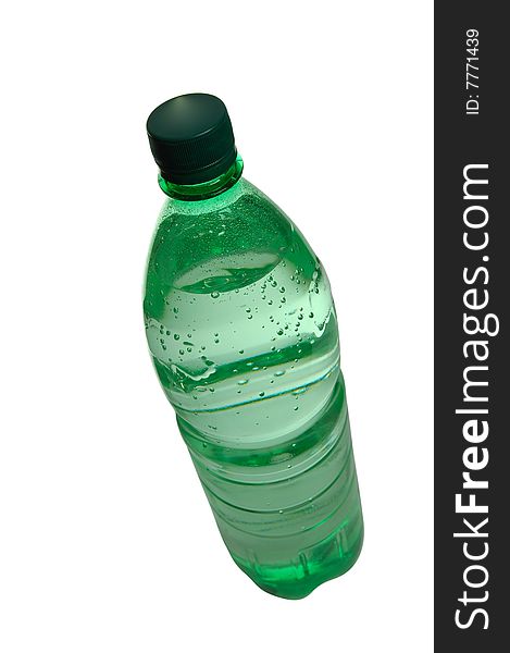 Green water bottle isolated on white