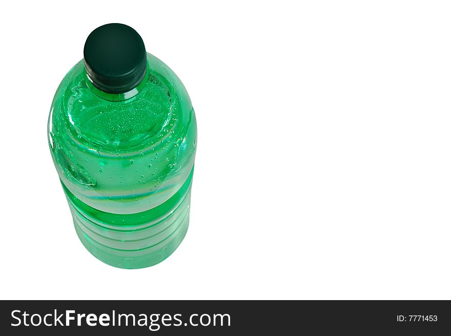 Green water bottle isolated on white