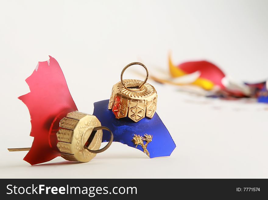 A bunch of broken christmas toys isolated on white. A bunch of broken christmas toys isolated on white