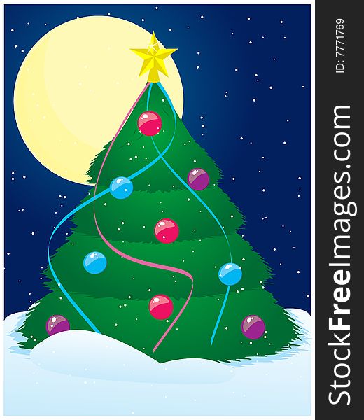 Winter night - decorated christmas tree -