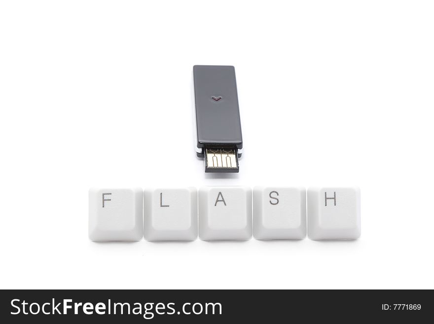 Stylish usb flash drive and flash sign made of isolated keyboard keys