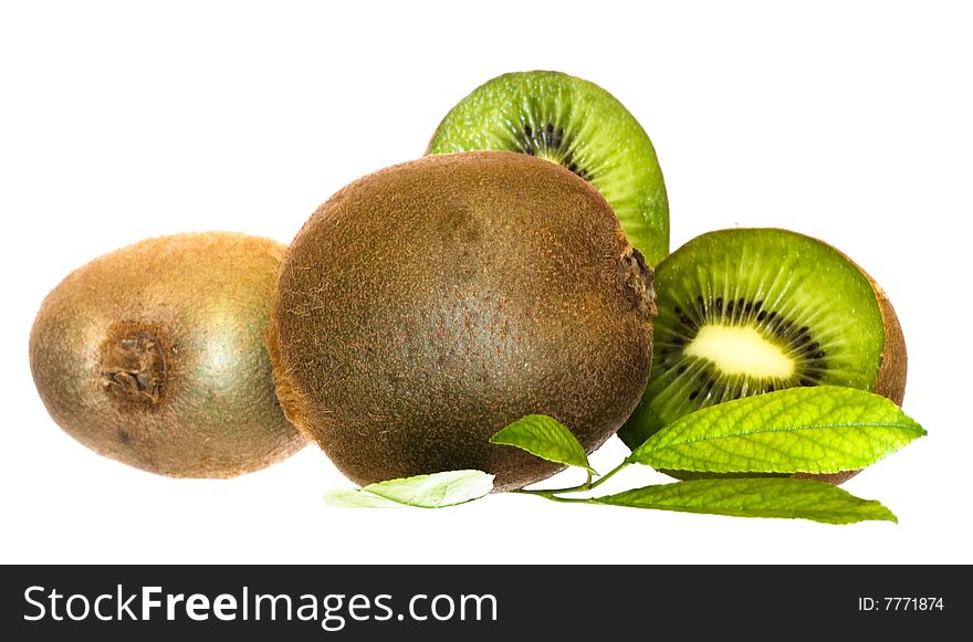 Fruits with leaves isolated on white background