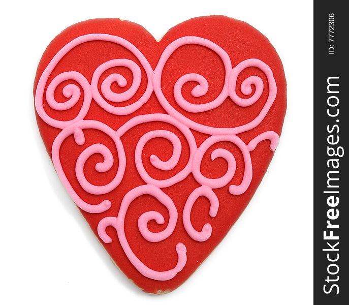 Red valentine's cookie with pink swirls