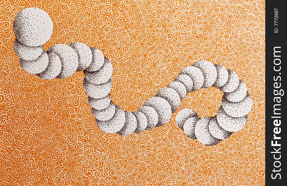 Abstract design, white worm on orange background