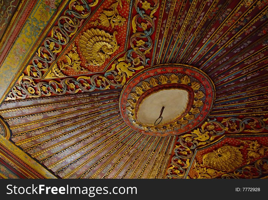 Turkish ceiling carved in wood and painted with intense colors