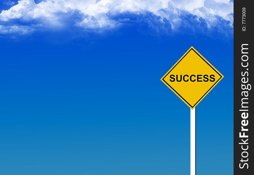 Yellow success sign whit blue sky background