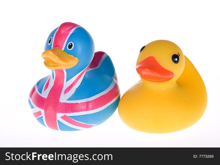 Two rubber duck in white