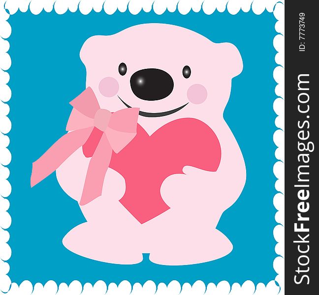 Lovely pink bear holding valentine heart. Lovely pink bear holding valentine heart