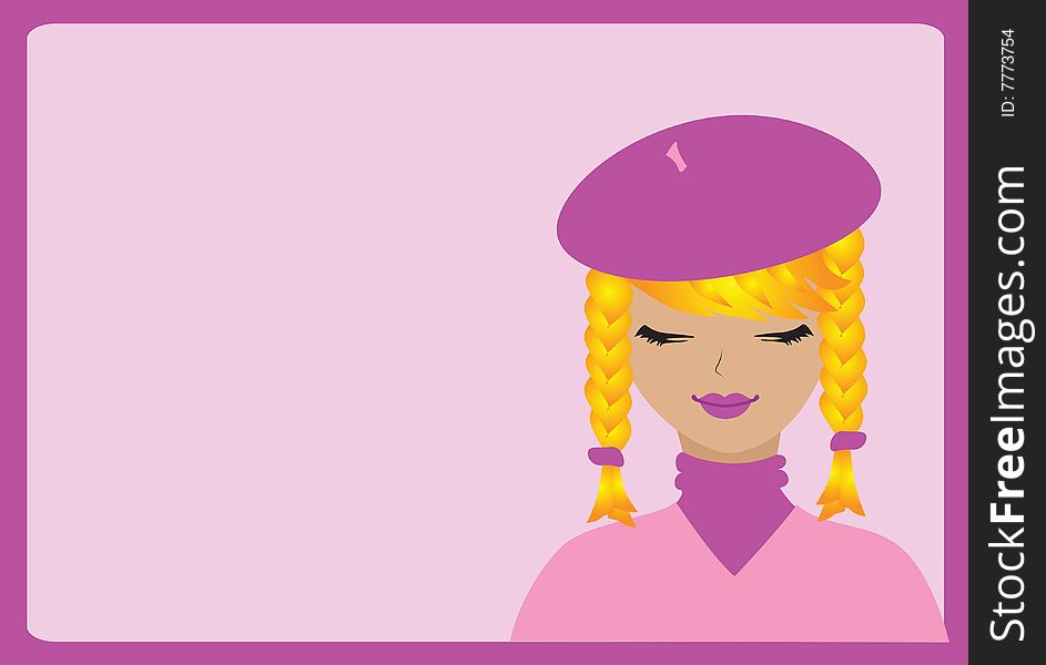 Girl with braids in cap over pink -vector