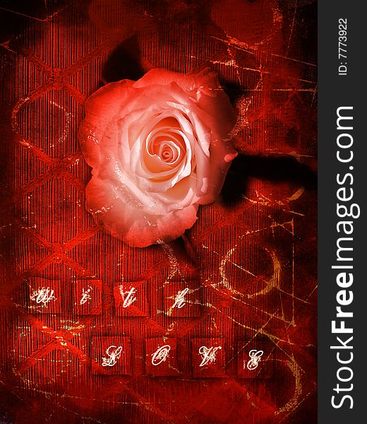 Rose on red  with message painting
