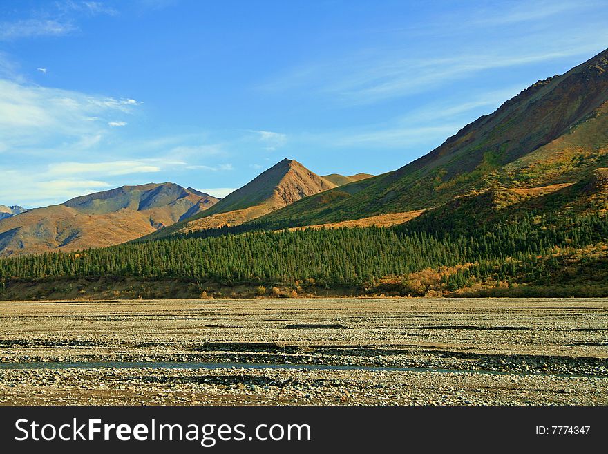 Glacier bed flowing through the basin in Alaska.