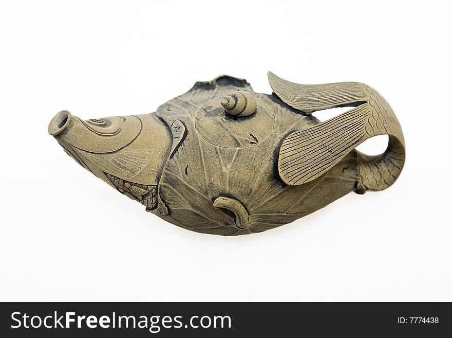 Stone teapots, handicrafts, carved stone, the shape of lotus leaf wrapped for carp
